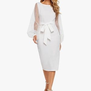 Sheln White dress with mesh sleeves